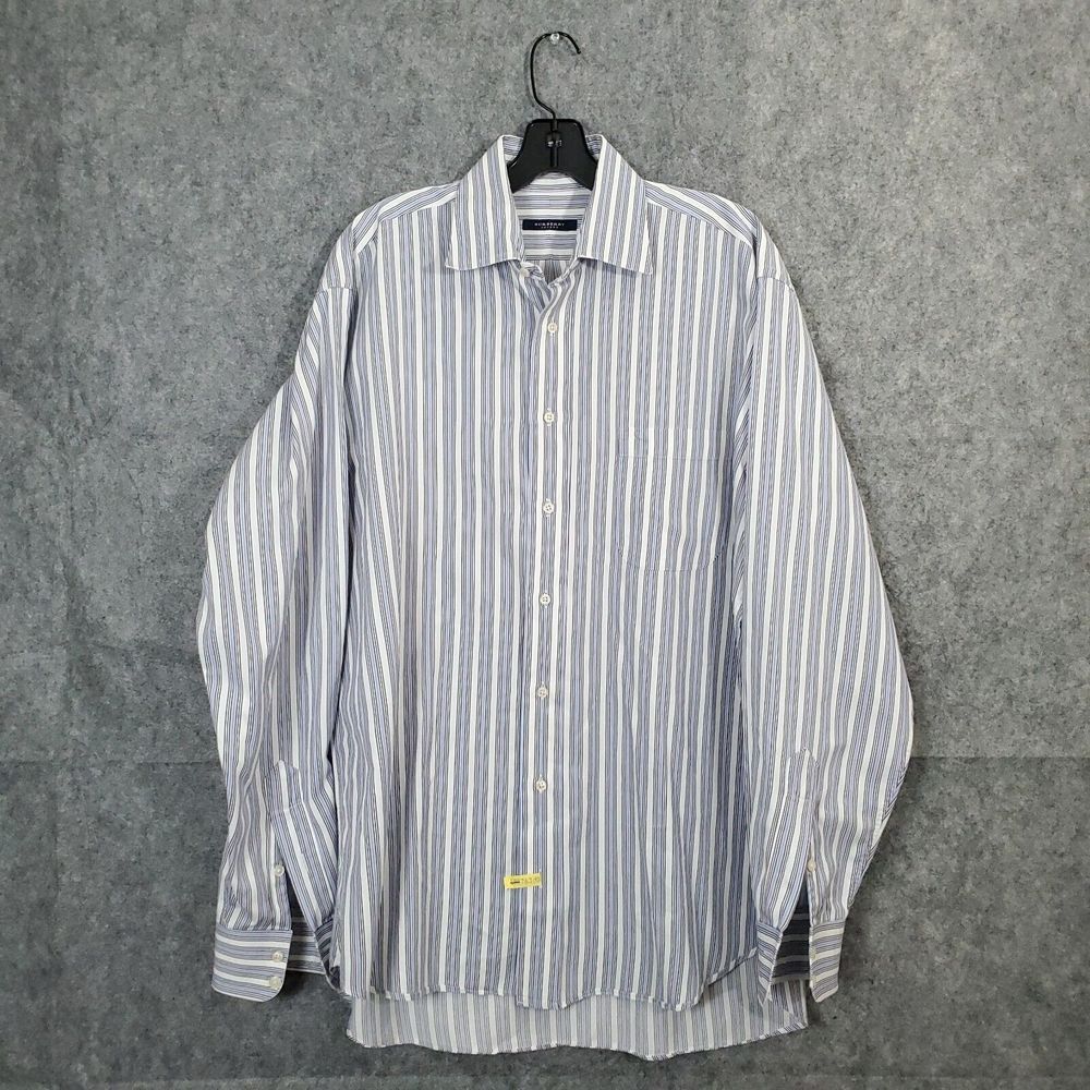 VIntage BURBERRY London  Dress Shirt Mens Size 16L Blue White Stripe One Pocket